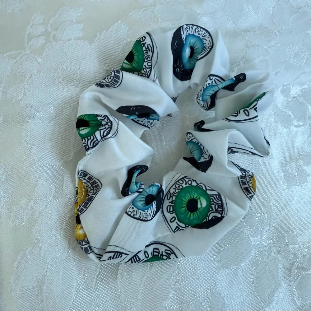 Chic White Scrunchie with Eye Pattern Evil Eye Hair Accessory